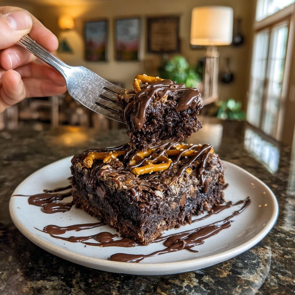 Sourdough Discard Brownies with Pretzel Crunch