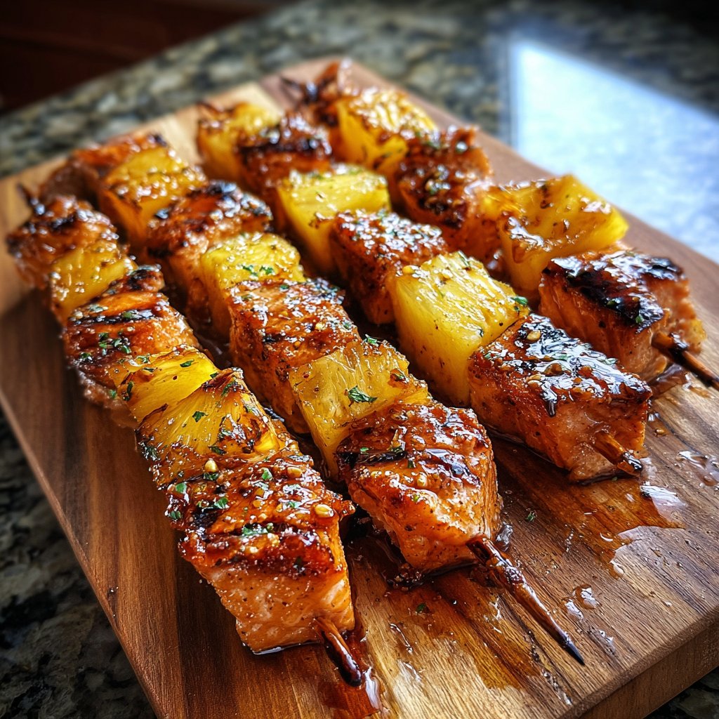 Pineapple Teriyaki Salmon Skewers
