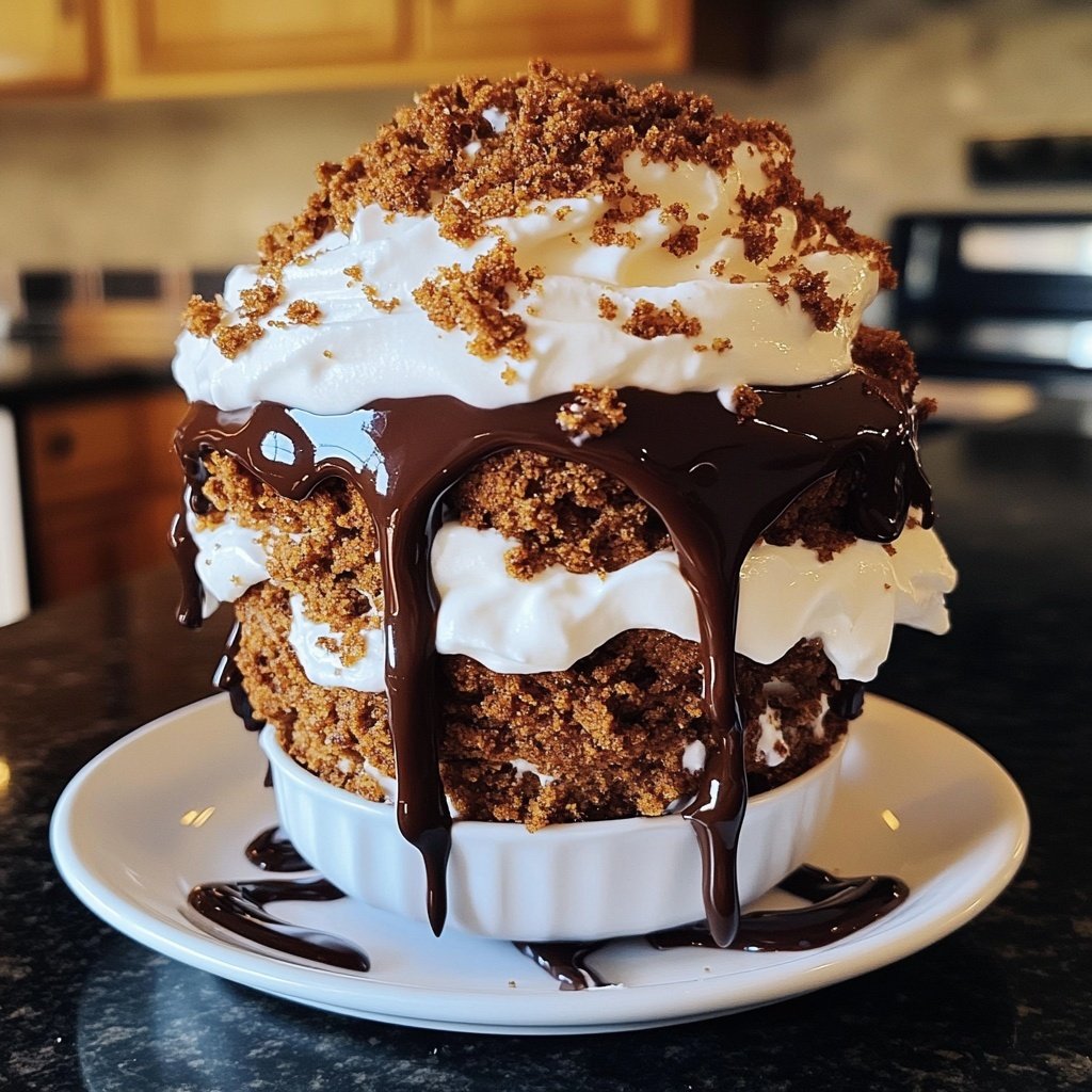 Gingerbread Parfait with Chocolate Sauce