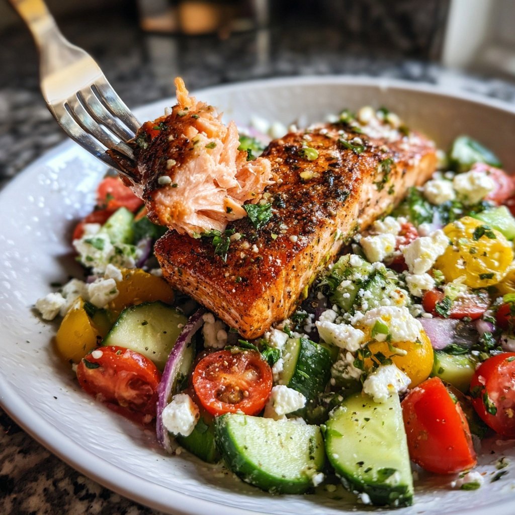 Grilled Salmon Greek Salad