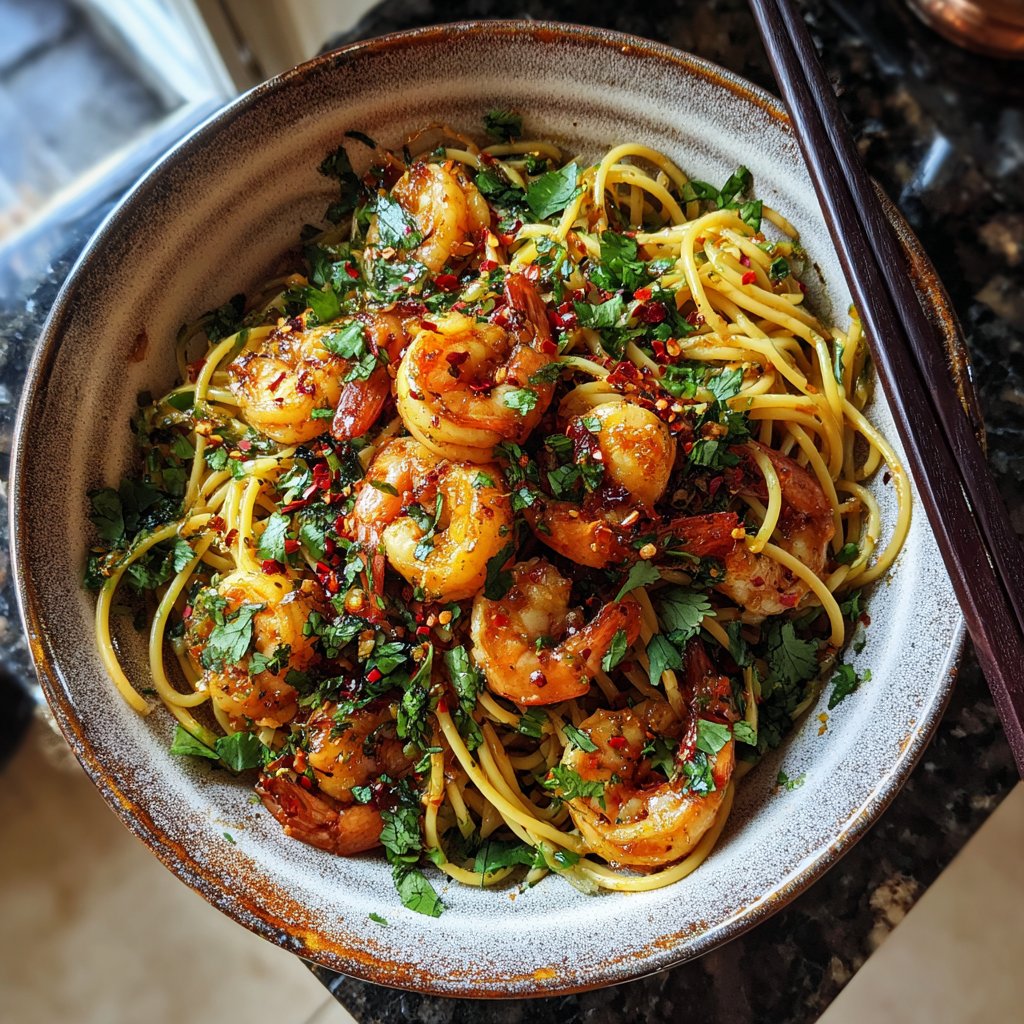 Asian Inspired Shrimp Pasta Bowl