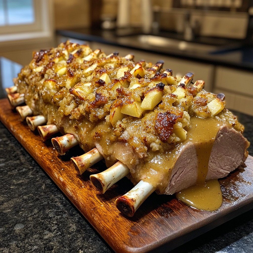Stuffed Rack of Pork with Cider Gravy