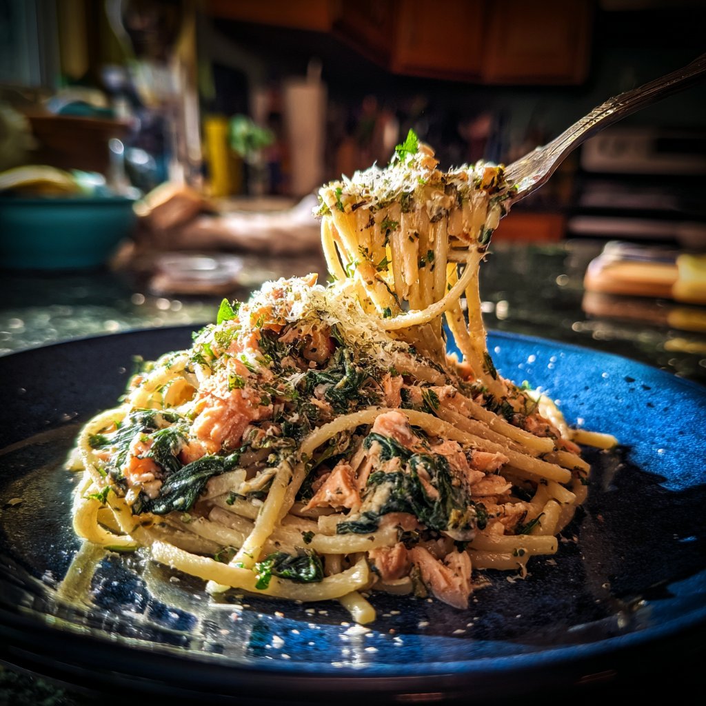 Tuscan Salmon Pasta with Spinach