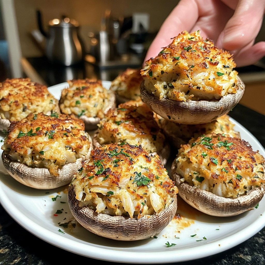 Crab Cake Stuffed Mushrooms