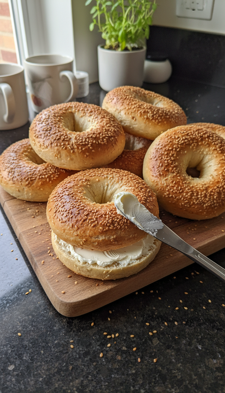 Sesame Bagels with Cream Cheese