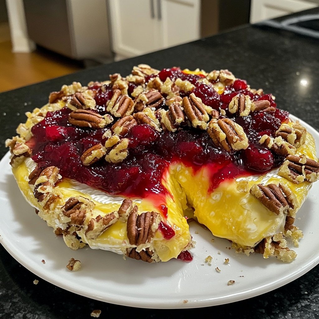 Baked Brie with Cranberry Sauce and Pecans
